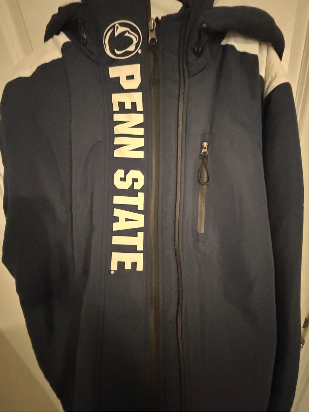 Colosseum Penn State Navy and White Hooded Windbreaker